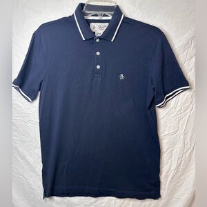 Penguin by Munsingwear Navy Polo Shirt Small White Stripe Collar Classic Fit